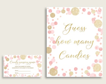 Pink Gold Candy Guessing Game, Dots Baby Shower Girl Sign And Cards, Guess How Many Candies, Candy Jar Game, Jelly Beans, Instant RUK83