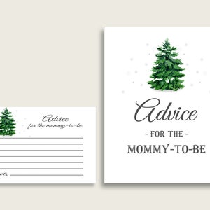 Consejos de árbol de invierno para que mamá sea tarjetas y letreros, Baby Shower imprimible Consejos verdes y blancos para nuevos padres, Descarga instantánea, Navidad cgr01