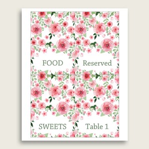 Watercolor Flowers Folded Food Tent Cards Printable, Pink Green ...
