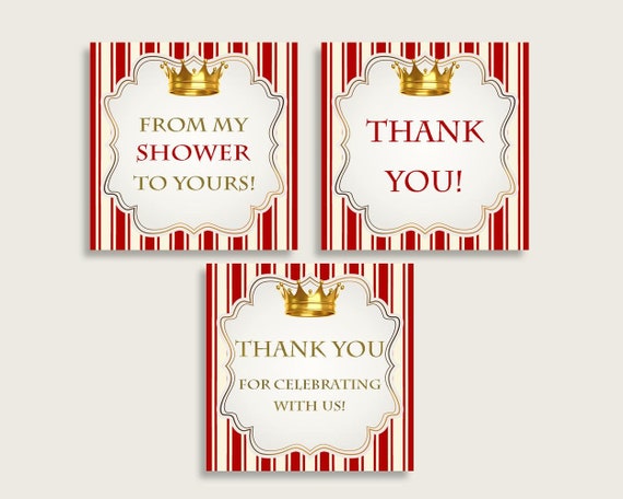 Thank You Tags Baby Shower Thank You Tags Prince Baby Shower Thank You Tags Red Gold Baby Shower Prince Thank You Tags party theme 92EDX Il_570xn