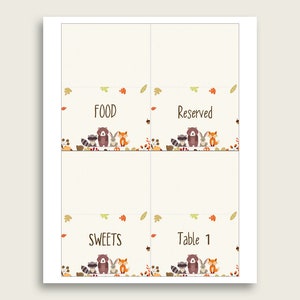Woodland Folded Food Tent Cards Printable, Brown Beige Editable Pdf ...