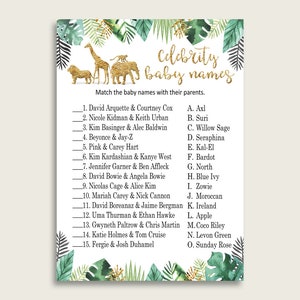 Gold Green Celebrity Baby Names, Jungle Baby Shower Gender Neutral Name Game Printable, Celebrity Match Game, Famous Babies Game EJRED