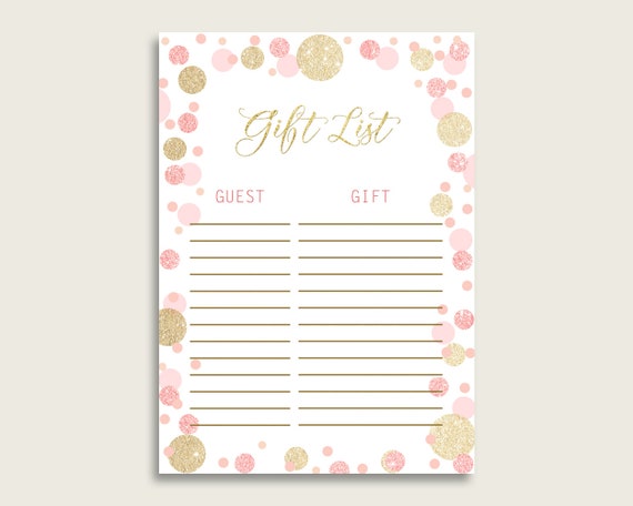 Dots Baby Shower Gift List, Pink Gold Gift List Printable, Girl Baby Shower Gift Checklist Sheet, Instant Download, Polka Dots RUK83 Il_570xn