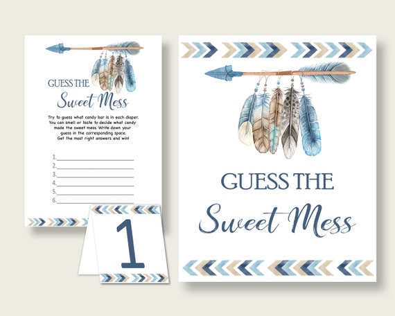 Tribal Arrows Guessing Game Baby Shower Boy, Blue Beige Guess The Sweet Mess Game Printable, Dirty Diaper Game, Instant Download, QAQ18 Il_570xn