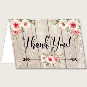Biglietti di ringraziamento rosa beige stampabili, Boho Antlers Baby Shower Note di ringraziamento, Ragazza doccia Grazie piegato, Download istantaneo, 9PUAC