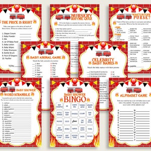 Firetruck Baby Shower Games Printable Pack, Red Yellow Baby Shower Games Package Boy, Firetruck Games Bundle Set, Instant Download LUWX6