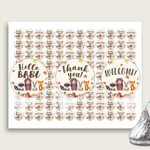 Woodland Hershey Kisses Circle Printable, Brown Beige Hershey Kisses Labels Round Digital, Gender Neutral Baby Shower, Instant w0001