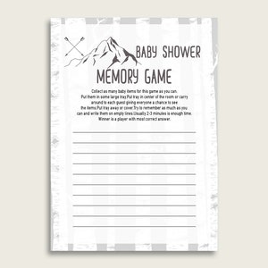 Adventure Mountain Baby Douche Geheugenspel, Grijs Wit Geheugen Raadspel Afdrukbaar, Baby Douche Jongen, Instant Download, Begint S67CJ