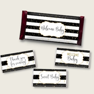 Paski Hershey Candy Bar Wrapper Printable, Czarne Złote Czekoladowe Opakowania, Etykiety na Cukierki Prysznicowe Neutralne Płciowo, Natychmiastowe Pobieranie, bs001