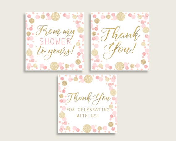Dots Baby Shower Square Thank You Tags 2 inch Printable, Pink Gold Girl Shower Gift Tags, Hang Tags Labels, Instant Download, Stickers RUK83 Il_570xn