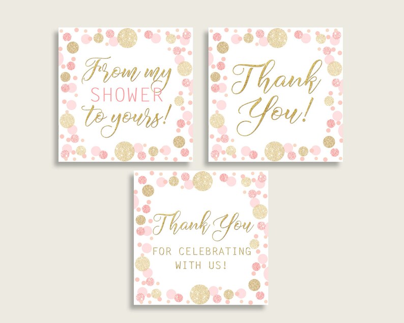 Dots Baby Shower Square Thank You Tags 2 Inch Printable Pink Etsy