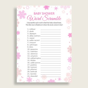 Word Scramble Baby Shower Word Scramble Winter Baby Shower Word Scramble Baby Shower Girl Word Scramble Pink White party decor 74RVX