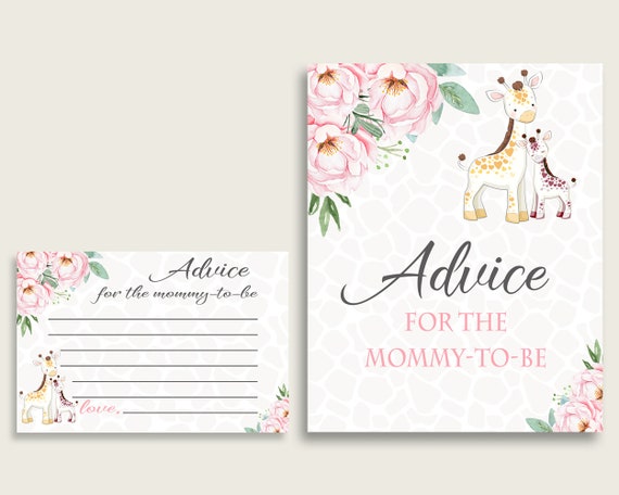 Giraffe Advice For Mommy To Be Cards & Sign, Printable Baby Shower Pink Yellow Advice For New Parents, Instant Download, Madagascar sa001 Il_570xn