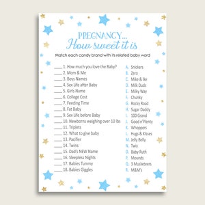 Blau Gold Schwangerschaft wie süß es ist Spiel, Sterne Baby Shower Boy, druckbare Candy Bar Match Spiel, Instant Download, kleiner Stern bsr01