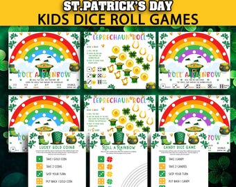 Roll a Rainbow Game, Leprechaun Roll, Candy Dice Game, Gold Coins, Printable St. Patrick's Day Dice Games For Kids, St Paddy Activities Kids