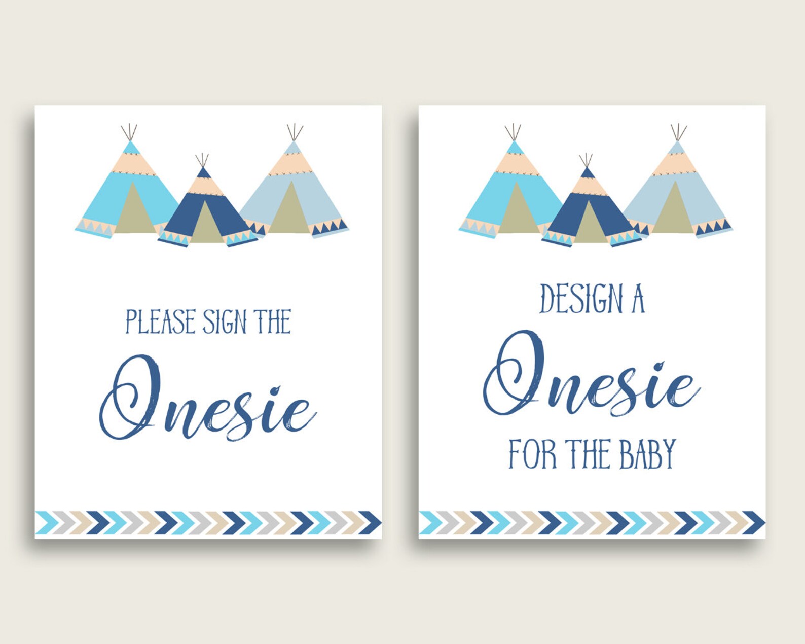 Blue Beige Please Sign the Onesie Sign and Design A Onesie Sign Printables, Tribal Teepee Boy ...