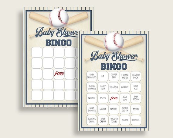 Baseball Baby Shower Bingo Cards Printable, Blue Beige Baby Shower Boy, 60 Prefilled Bingo Game Cards, Little Slugger All Star Sport YKN4H Il_570xn