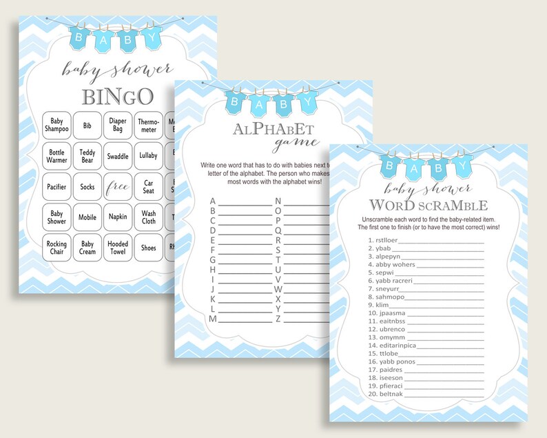 Chevron Baby Shower Games Printable Pack Blue White Baby - Etsy