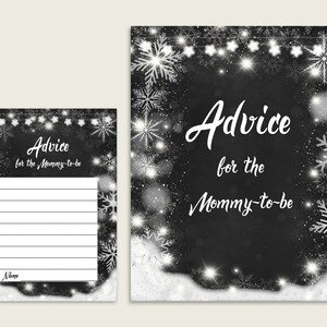 Consigli per la mamma futura Carte e firma stampabili, Consigli in bianco nero per i nuovi genitori, Lavagna Baby Shower invernale, Download istantaneo X9XXW