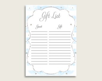 Winter Baby Shower Gift List, Silver Blue Gift List Printable, Boy Baby Shower Gift Checklist Sheet, Instant Download, Stripes bs003