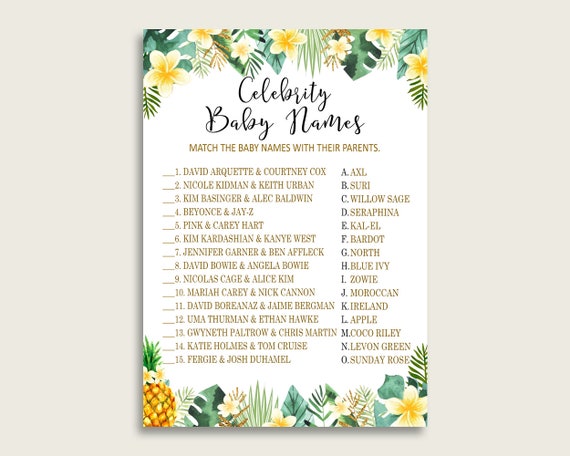 Green Yellow Celebrity Baby Names, Tropical Baby Shower Gender Neutral Name Game Printable, Celebrity Match Game, Famous Babies Game 4N0VK Il_570xn