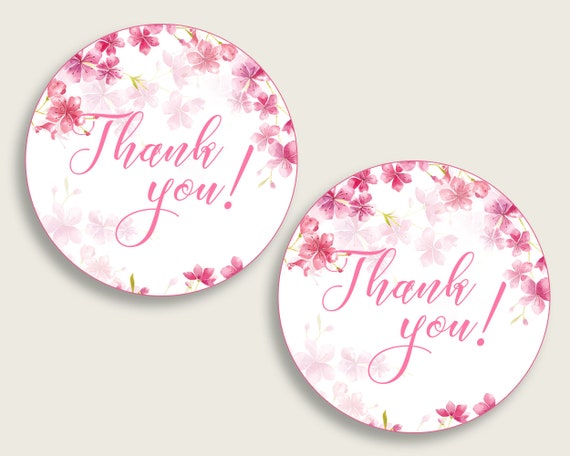 Cherry Blossom Baby Shower Round Thank You Tags 2 inch Printable, Pink White Favor Gift Tags, Girl Shower Hang Tags Labels, Digital 5MQ8W Il_570xn