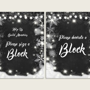 Chalkboard Winter Decorate A Block Sign Printable, Black White Sign Help Us Build Memories, Gender Neutral Baby Shower Sign, Instant X9XXW