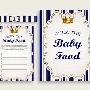 Blue Gold Royal Prince Guess The Baby Food Game Printable, Boy Baby Shower Food Guessing Game Activity, Instant Download, Royal Blue rp001