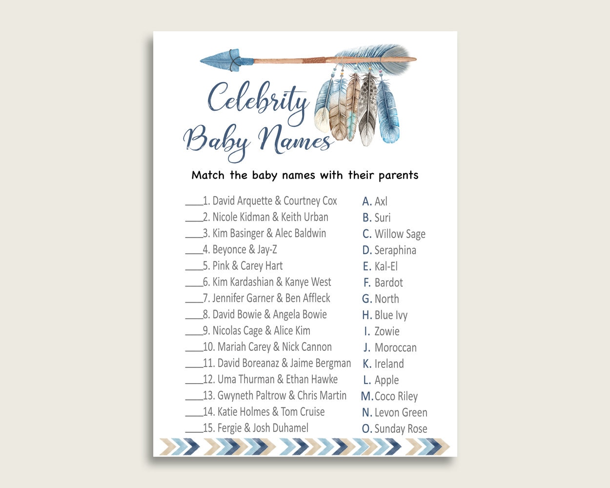 Bee Baby Shower Gender Neutral Name Game Printable Famous Babies Game bee01 Yellow White Celebrity Baby Names Celebrity Match Game