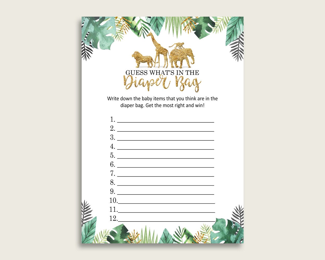 Jungle Guess What's in the Diaper Bag Game Gender Neutral Etsy