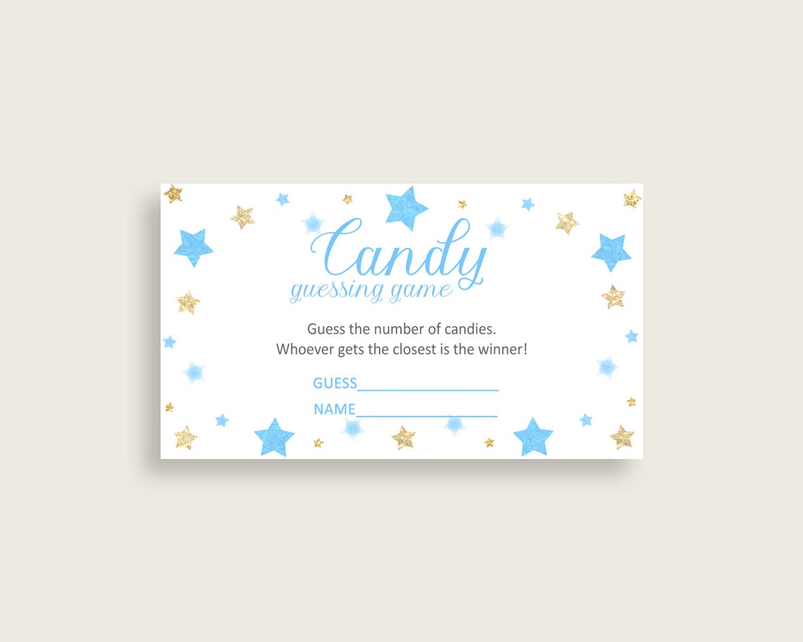 Blue Gold Candy Guessing Game, Stars Baby Shower Boy Sign and Cards ...