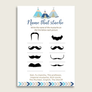Name That Stache Baby Shower Name That Stache Tribal Teepee Baby Shower Name That Stache Blue Beige Baby Shower Tribal Teepee Name KS6AW