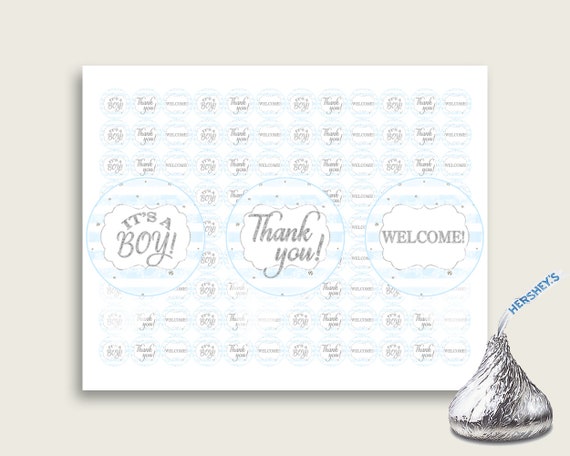 Winter Hershey Kisses Circle Printable, Silver Blue Hershey Kisses Labels Round Digital, Boy Baby Shower, Instant Download, Stripes, bs003 Il_570xn