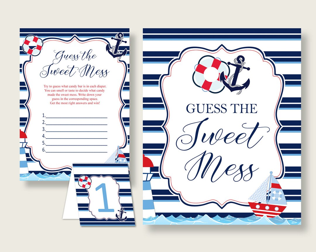 Nautical Guessing Game Baby Shower Boy, Blue Red Guess the Sweet Mess ...