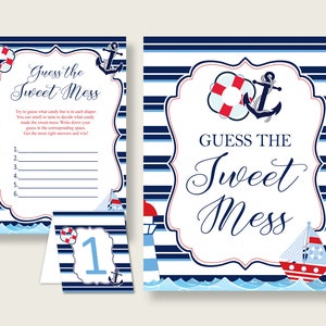 Nautical Guessing Game Baby Shower Boy, Blue Red Guess The Sweet Mess Game Printable, Dirty Diaper Game, Instant Download, DHTQT