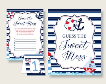 Nautical Guessing Game Baby Shower Boy, Blue Red Guess The Sweet Mess Game Printable, Dirty Diaper Game, Instant Download, DHTQT