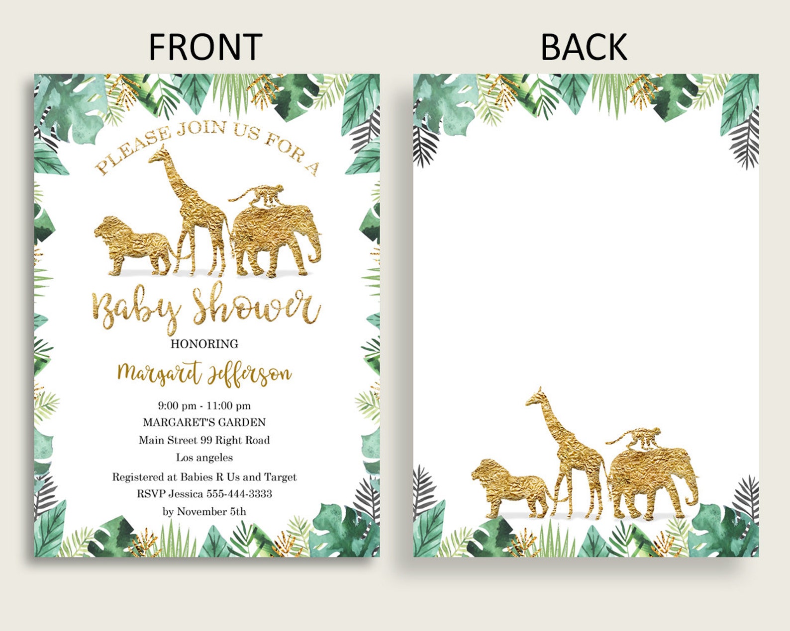 Jungle Baby Shower Invitations Printable Digital or Printed - Etsy