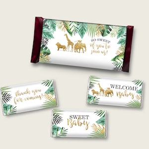Jungle Hershey Candy Bar Wrapper Printable, Gold Green Chocolate Bar Wrappers, Gender Neutral Shower Candy Labels, Instant Download, EJRED
