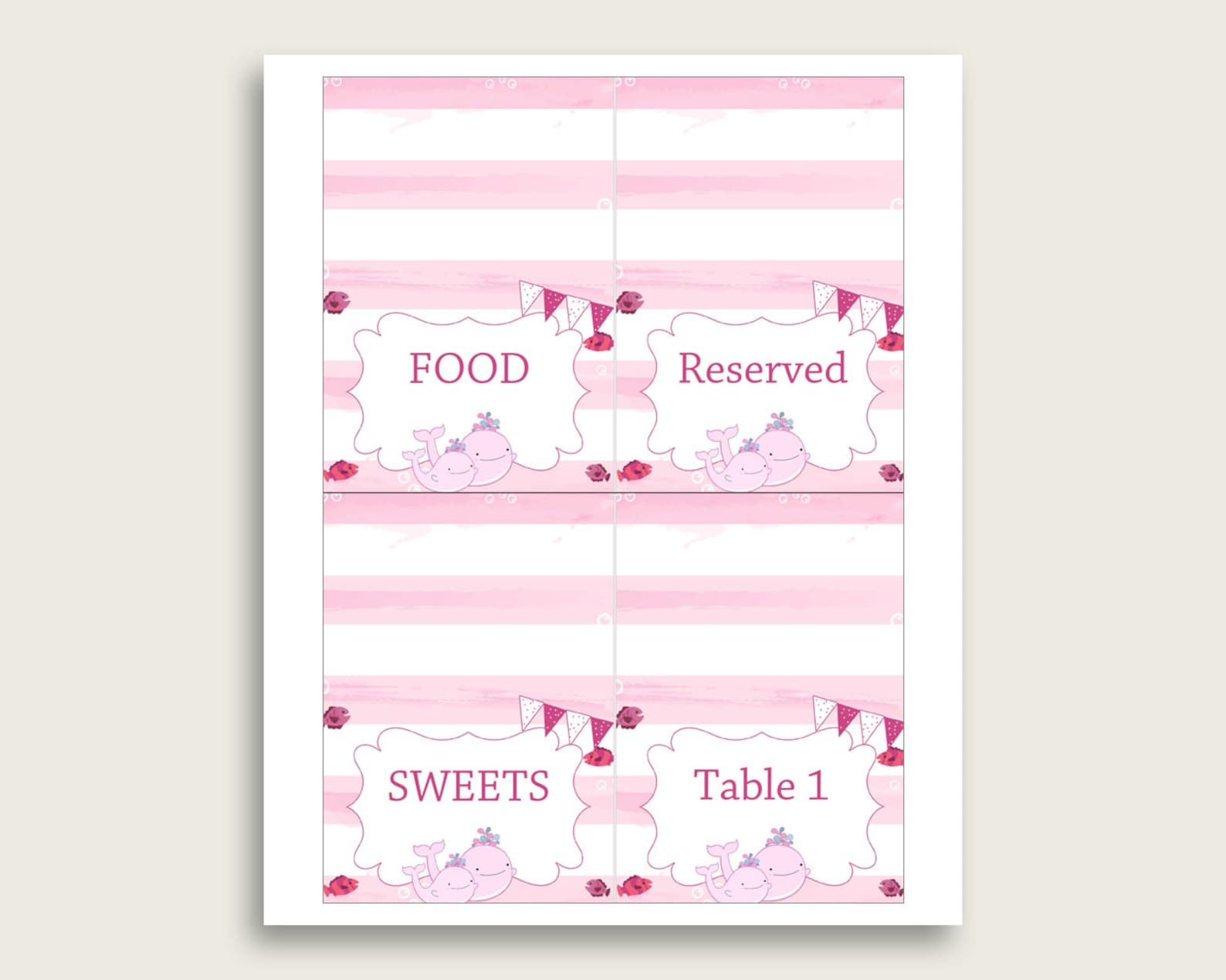 Food Tents Baby Shower Food Tents Pink Whale Baby Shower Food Etsy