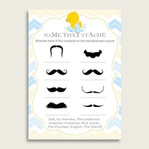 Name That Stache Baby Shower Name That Stache Rubber Duck Baby Shower Name That Stache Yellow Blue Baby Shower Rubber Duck Name That rd002