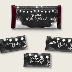Black White Hershey Candy Bar Wrapper Printable, Mini Chocolate Bar Wrappers, Chalkboard Winter Baby Shower Gender Neutral, Candy X9XXW