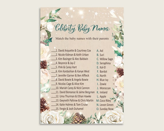 Bee Baby Shower Gender Neutral Name Game Printable Famous Babies Game bee01 Yellow White Celebrity Baby Names Celebrity Match Game