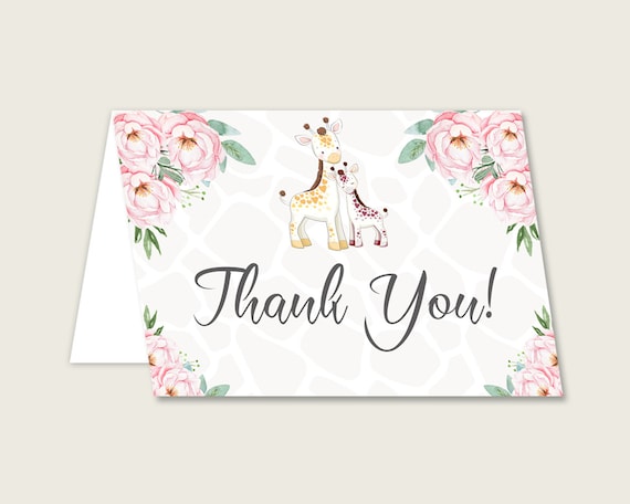 Pink Yellow Thank You Cards Printable, Giraffe Baby Shower Thank You Notes, Girl Shower Thank You Folded, Instant Download, Madagascar sa001 Il_570xn