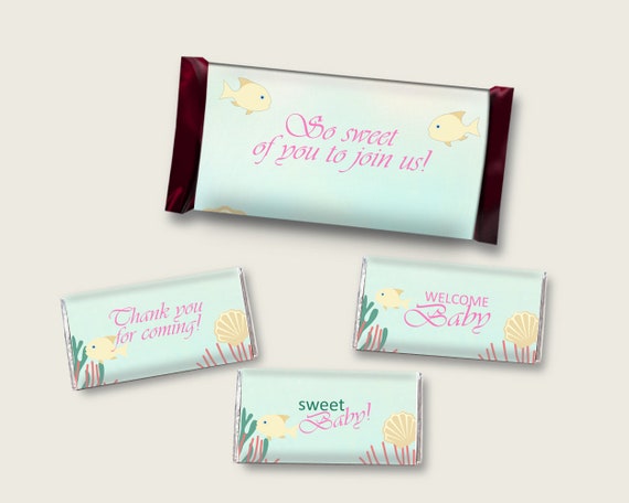 Under The Sea Hershey Candy Bar Wrapper Printable, Pink Green Chocolate Bar Wrappers, Girl Shower Candy Labels, Instant Download, uts01 Il_570xn