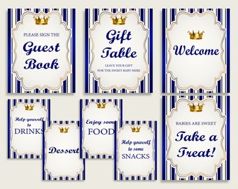 Royal Prince Baby Shower Boy Table Signs Printable, Blue Gold Party Table Decor, Favors, Food, Drink, Treat, Guest Book, Instant rp001