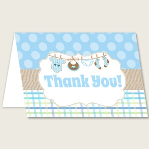 Biglietti di ringraziamento blu beige stampabili, vestiti Baby Shower biglietti di ringraziamento, ragazzo doccia grazie piegato, download istantaneo, più popolare bc001