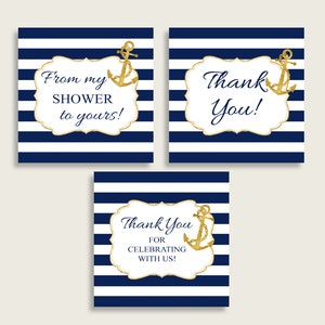 Anchor Baby Shower Square Thank You Tags 2 inch Printable, Blue Gold Boy Shower Gift Tags, Hang Tags Labels, Instant Download NTDD8