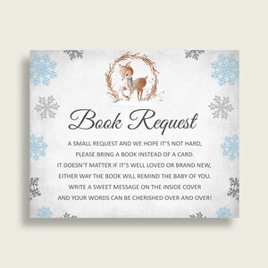 Winter Deer Baby Shower Apportez Un Livre Encart Imprimable, Garçon Gris Bleu Demande De Livre, Livres De Cerf D'hiver Pour Bébé, Livre Au Lieu De Carte, Z20R3