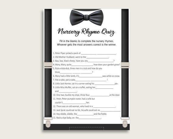 Little Man Nursery Rhyme Quiz Printable Black Beige Nursery Rhyme