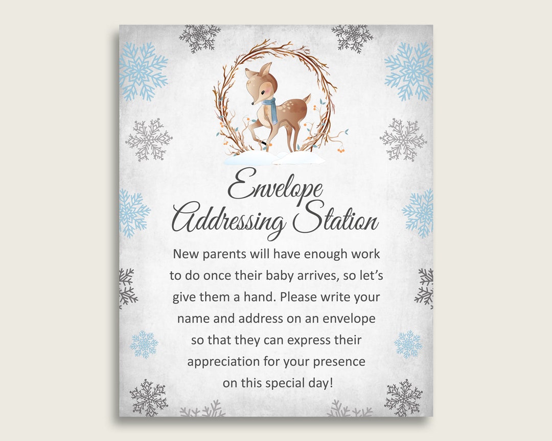 Gray Blue Baby Shower Address Sign Printable Winter Deer - Etsy